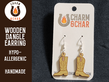 Cowboy Boots Wood Dangle Earrings - Lifestyle Fashion Earring - Dangle Earring - Charm and Char